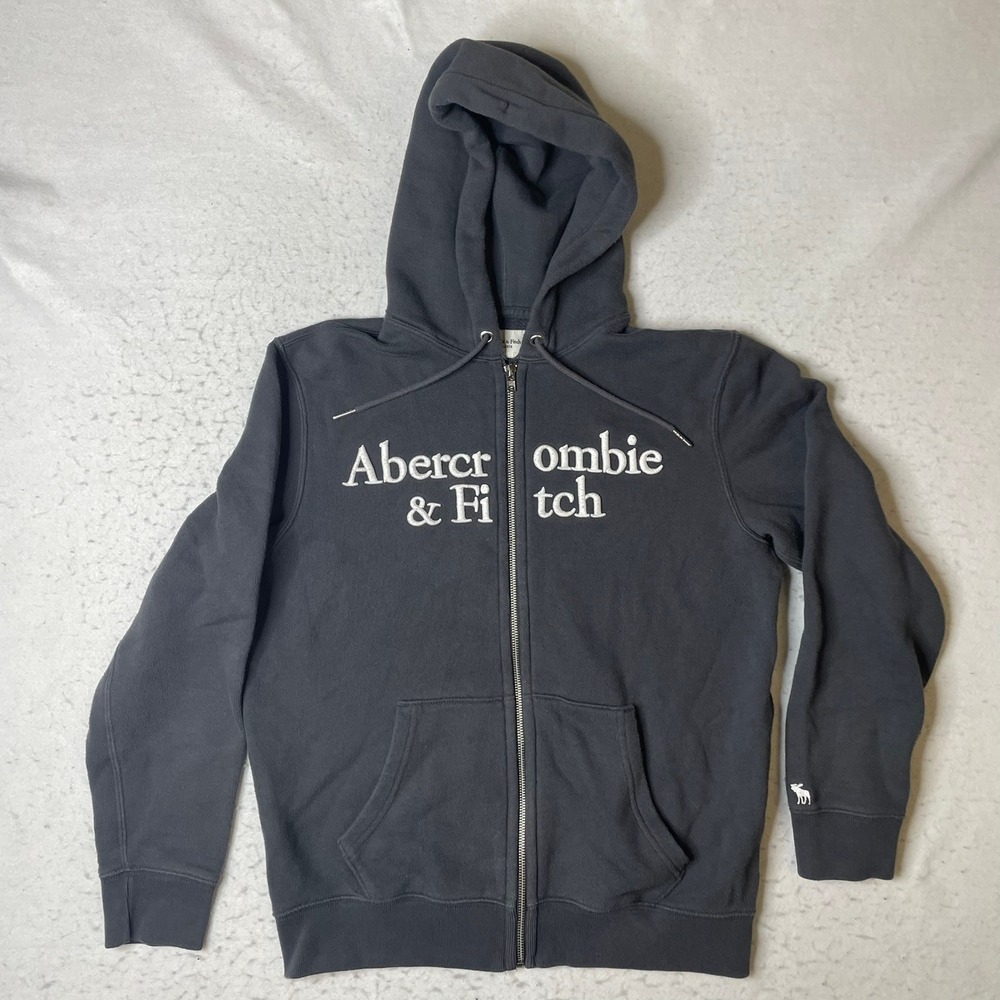Abercrombie & Fitch Zip Up Hoodie Mens Small Gray Soft Fleece Logo Long Sleeve